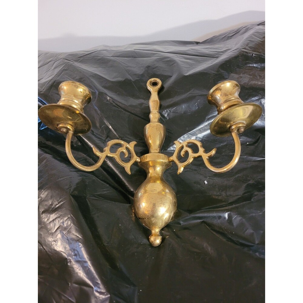 Vintage Candle Sconce Solid Brass Double Arm Wall Mount Candelabra